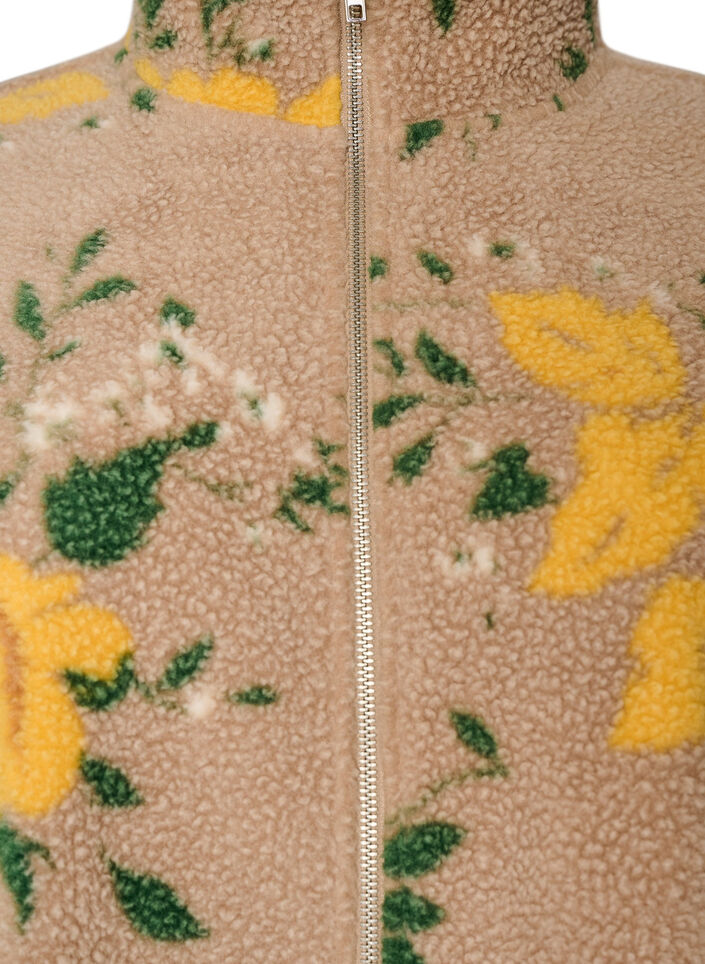 Gebl&uuml;mte Fleecejacke mit hohem Kragen und Rei&szlig;verschluss, Beige, Packshot image number 2