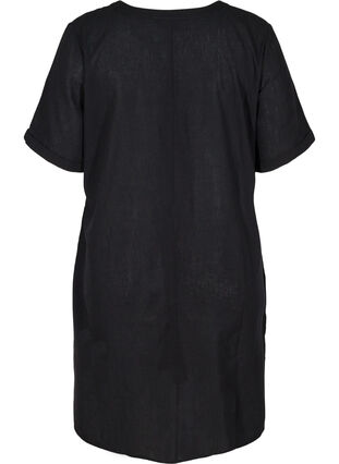 Kurzarm Kleid aus Baumwollmischung mit Leinen, Black, Packshot image number 1