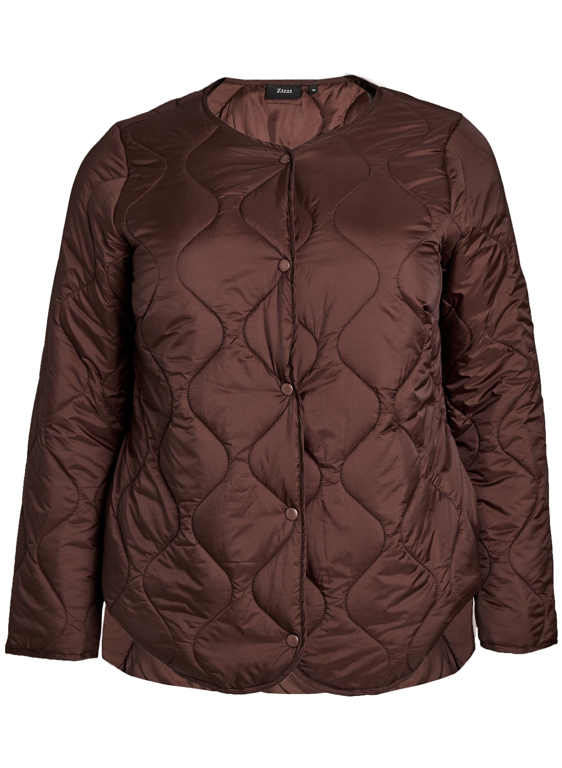ZizziSteppjacke mit Druckkn&ouml;pfen und Rundhalsausschnitt, Braun, Packshot image number 0