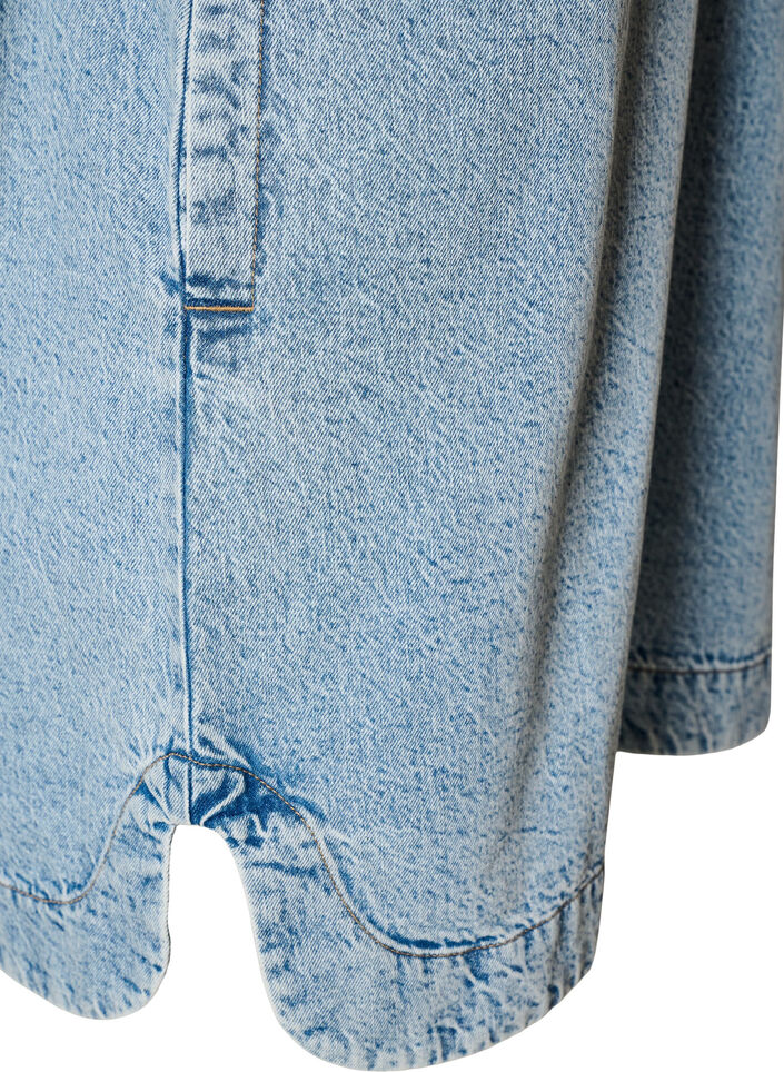 Kurz&auml;rmeliges Denimkleid mit Kragen und Knopfleiste, Blau, Packshot image number 3