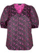 Bluse mit kurzen Ärmeln und aufgesticktem Muster, Schwarz, Packshot image number 0