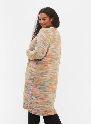 Langer gemusterter Strickcardigan aus Baumwollmischung, Multi Color, Model image number 1