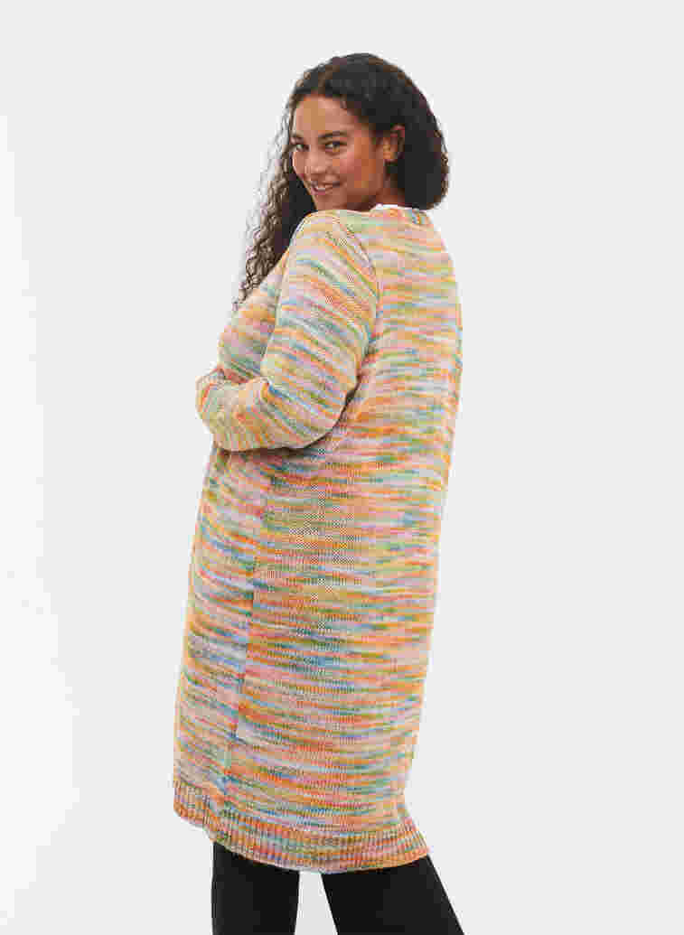 Langer gemusterter Strickcardigan aus Baumwollmischung, Multi Color, Model image number 1