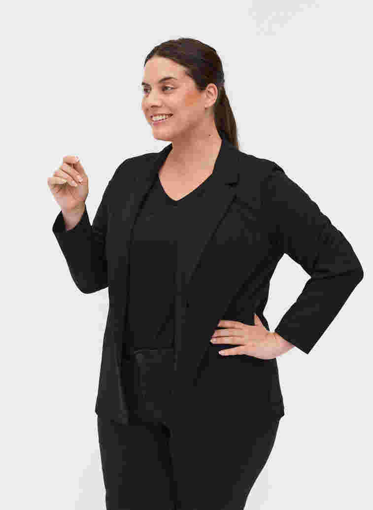 Schlichter Blazer mit Knopf und Dekorationstaschen, Black, Model image number 0