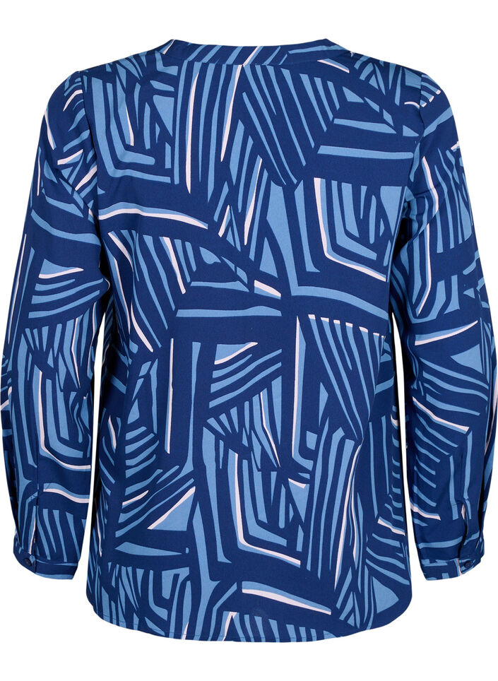 FLASH – Langärmlige Bluse mit Druck, Medieval Blue AOP, Packshot image number 1