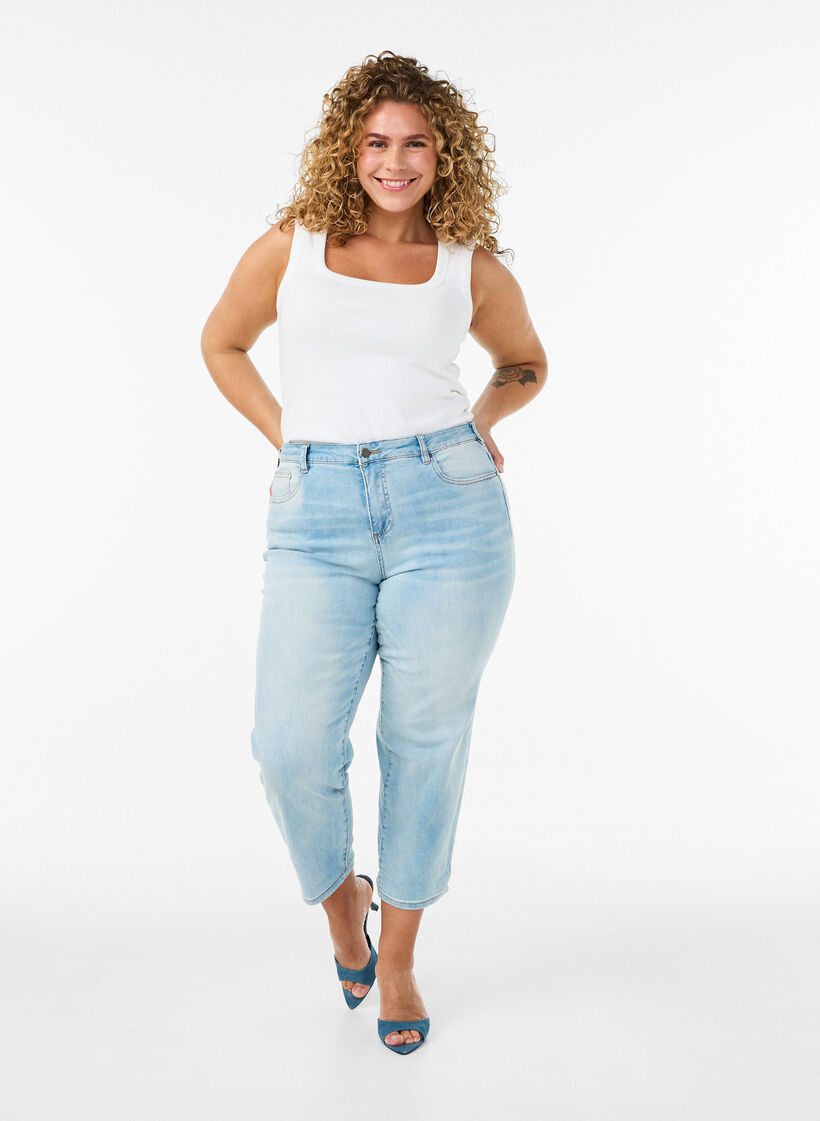 7/8-Jeans mit Umschlag und hoher Taille, Blau, Model image number 0