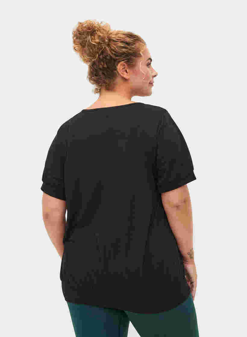 Unifarbenes Workout-Shirt mit V-Ausschnitt, Black, Model image number 1