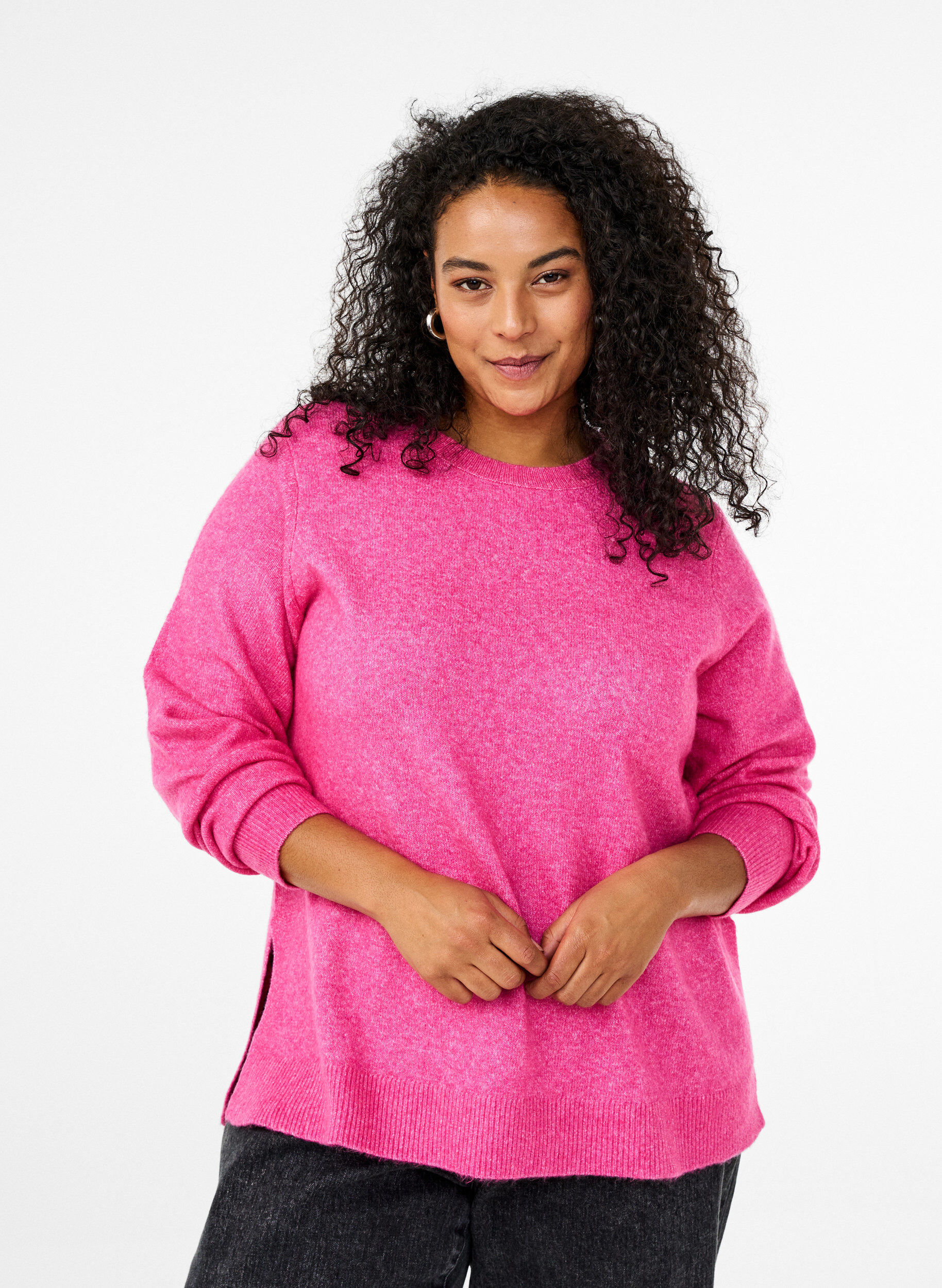 Zizzi Stricktop aus Wolle mit Schlitzen, Raspberry Rose Mel., Model image number 0