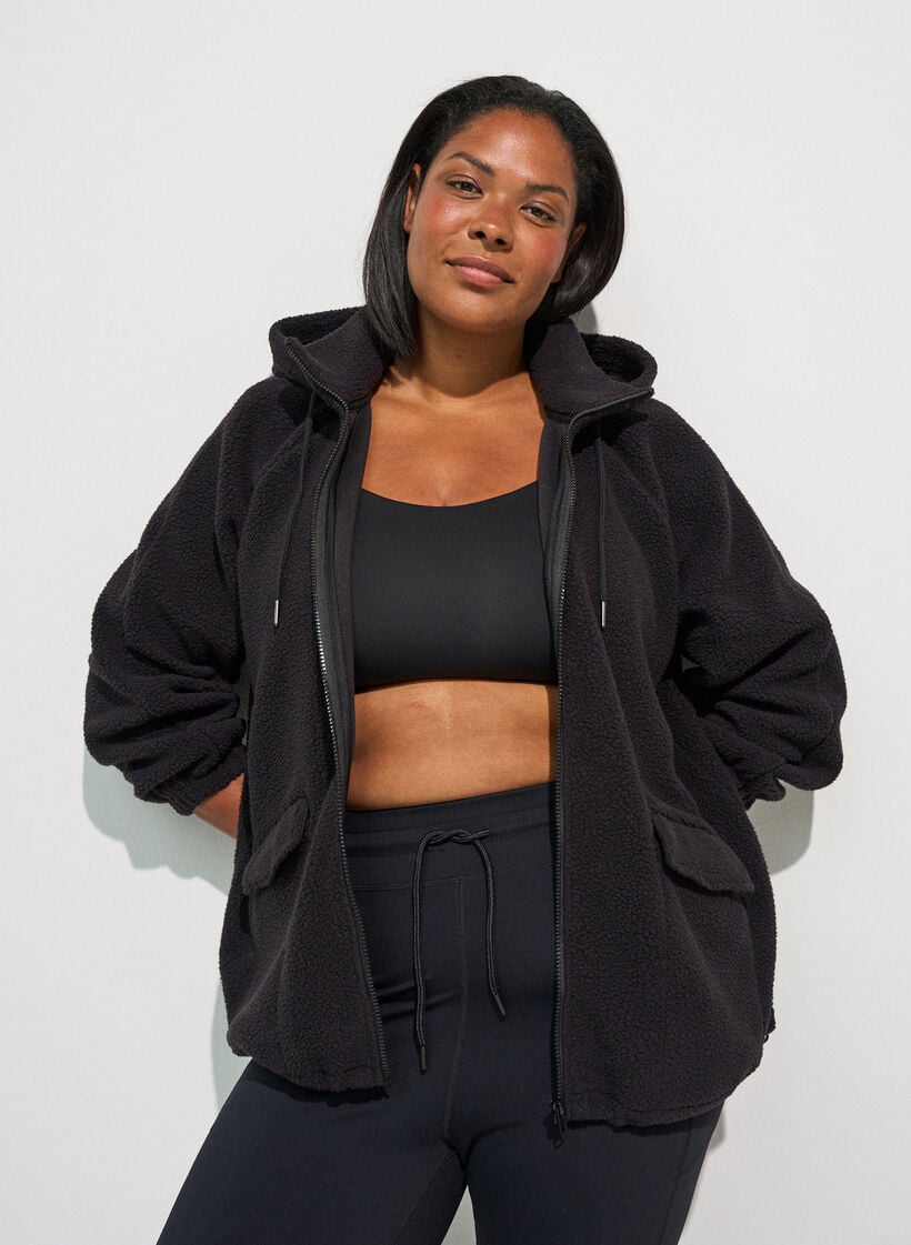 Teddyjacke mit Kapuze und Rei&szlig;verschluss, Schwarz, Model image number 0