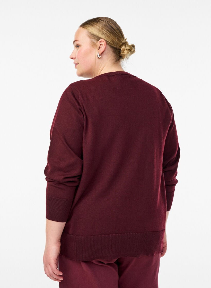 Feinstrick-Strickjacke mit Rundhalsausschnitt, Rot, Model image number 2
