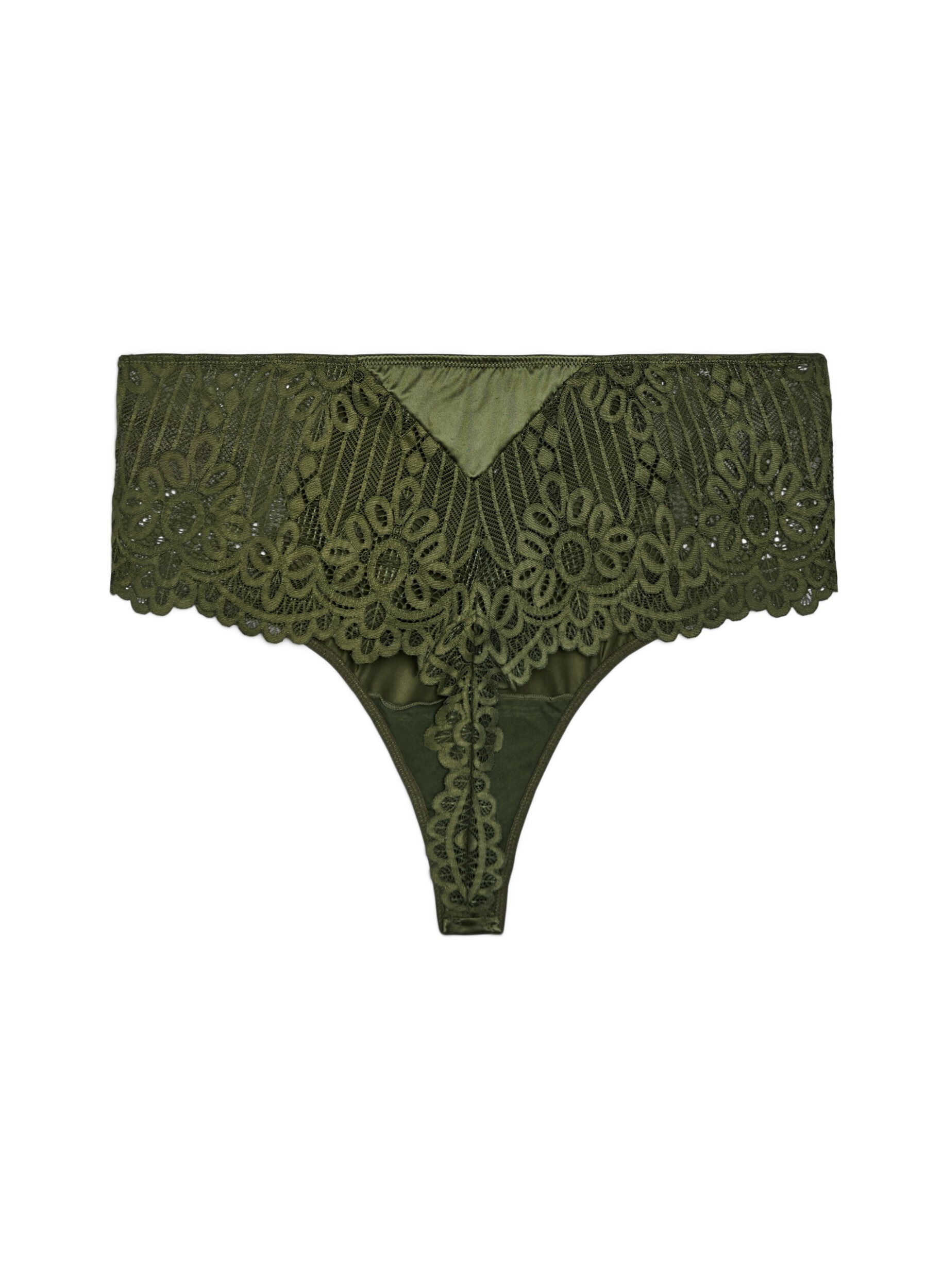 ZizziHipster-String mit Spitze und Mikrofaser, Gr&uuml;n, Packshot image number 1
