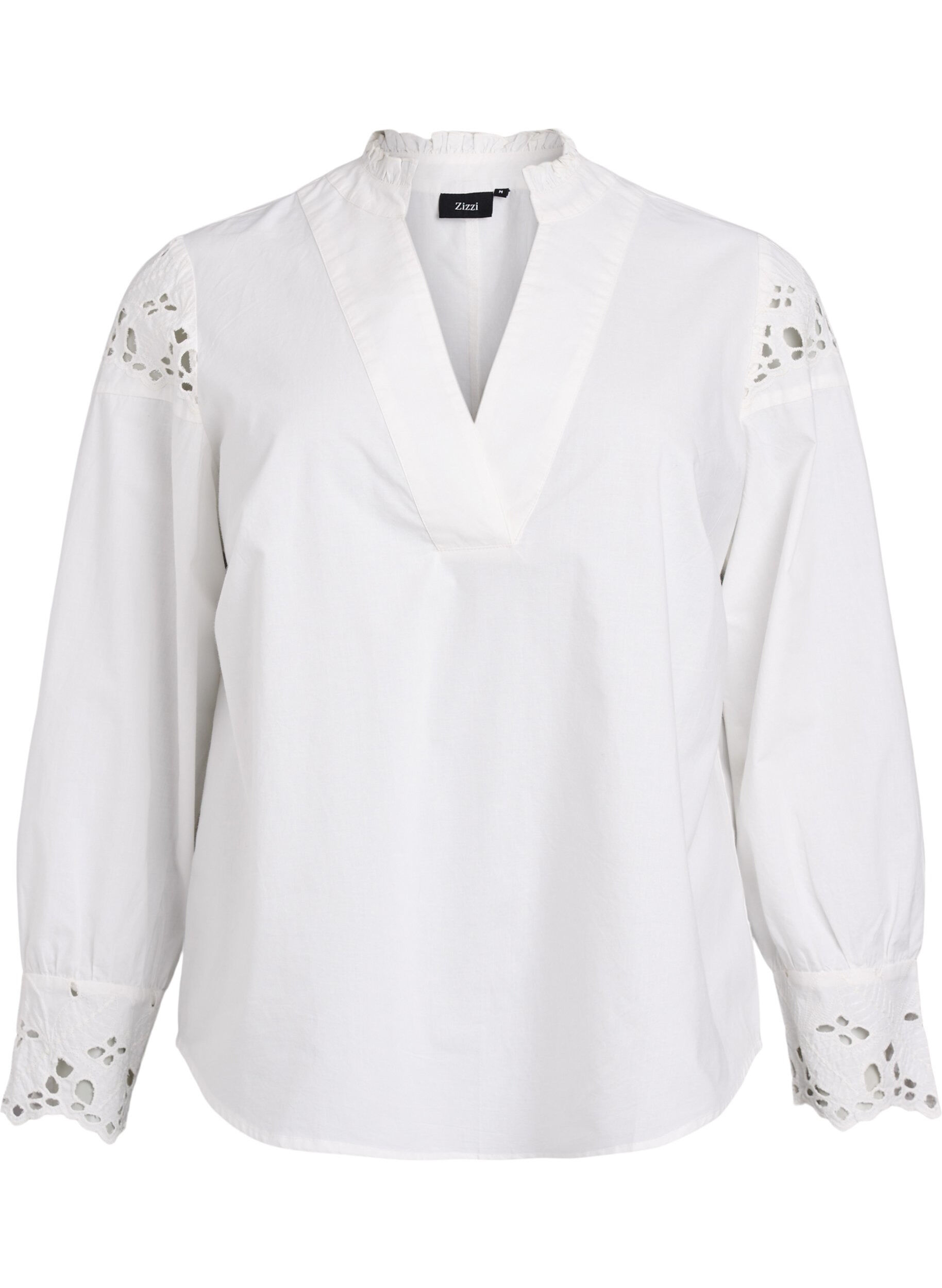 Bluse mit V-Ausschnitt und Broderie-Anglaise-Details