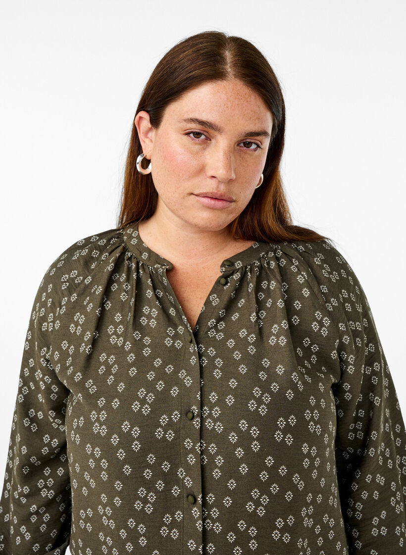 Langärmlige Tunika mit floralem Print, Grün, Image image number 0