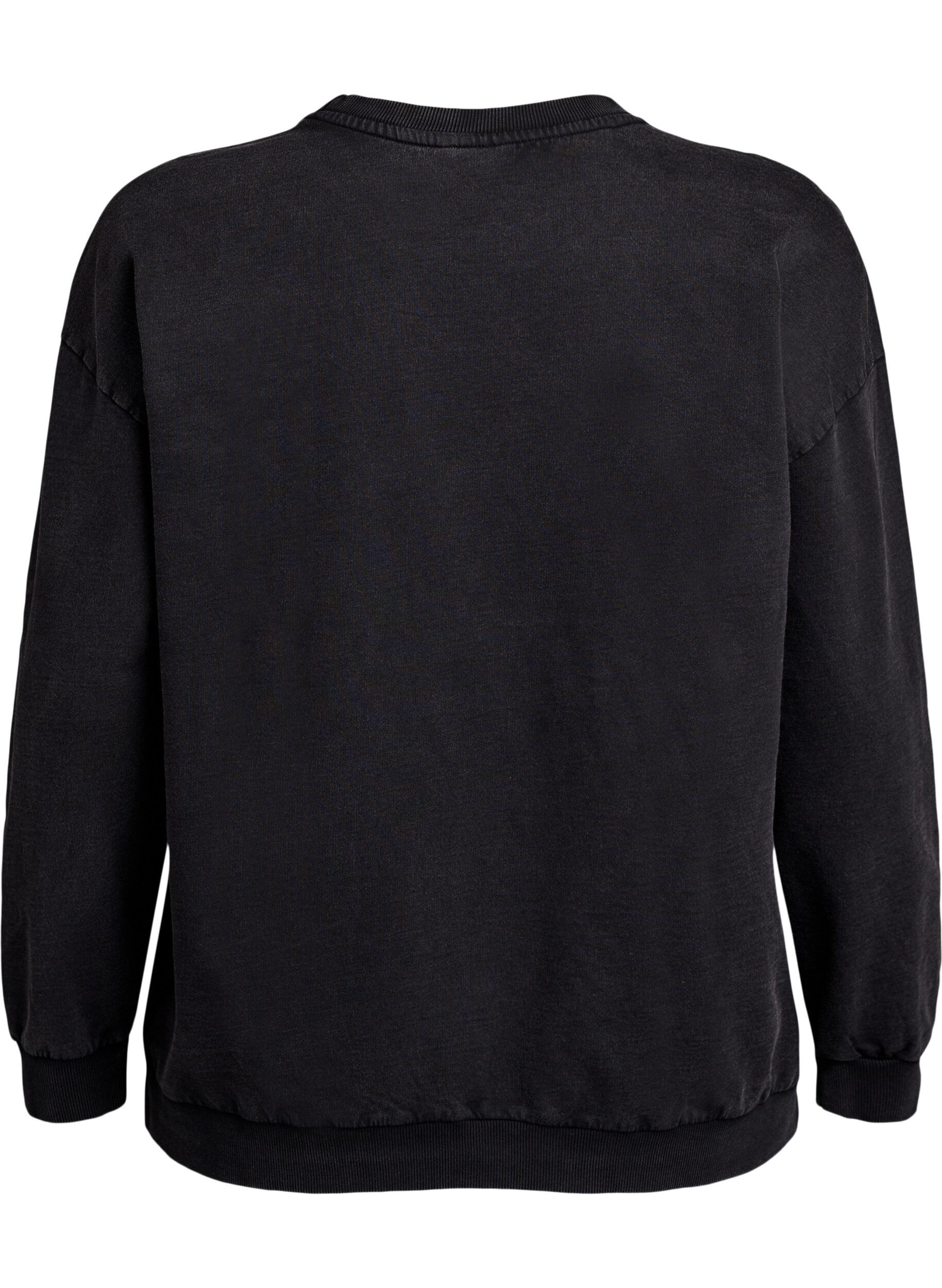 Zizzi Sweatshirt in verwaschener Optik mit Statement-Print, Grau, Packshot image number 1