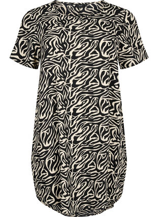Bedrucktes Kleid mit kurzen Ärmeln, Black/White Animal, Packshot image number 0