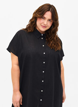 Langes Hemd aus Baumwollmischung mit Leinen, Black, Model image number 2