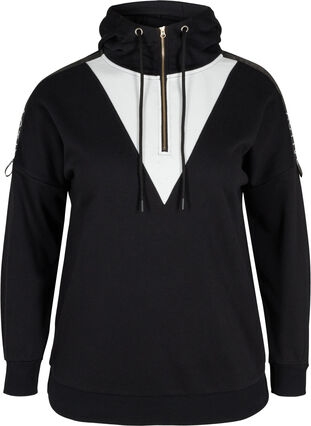 Sweatshirt mit Kapuze und Reißverschluss, Black White, Packshot image number 0