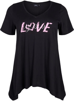 T-Shirt aus Baumwolle mit kurzen Ärmeln, Black LOVE, Packshot image number 0