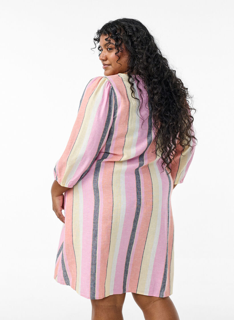 Kleid aus Leinen und Viskose mit 3/4-Ärmeln, Gelb, Model image number 2