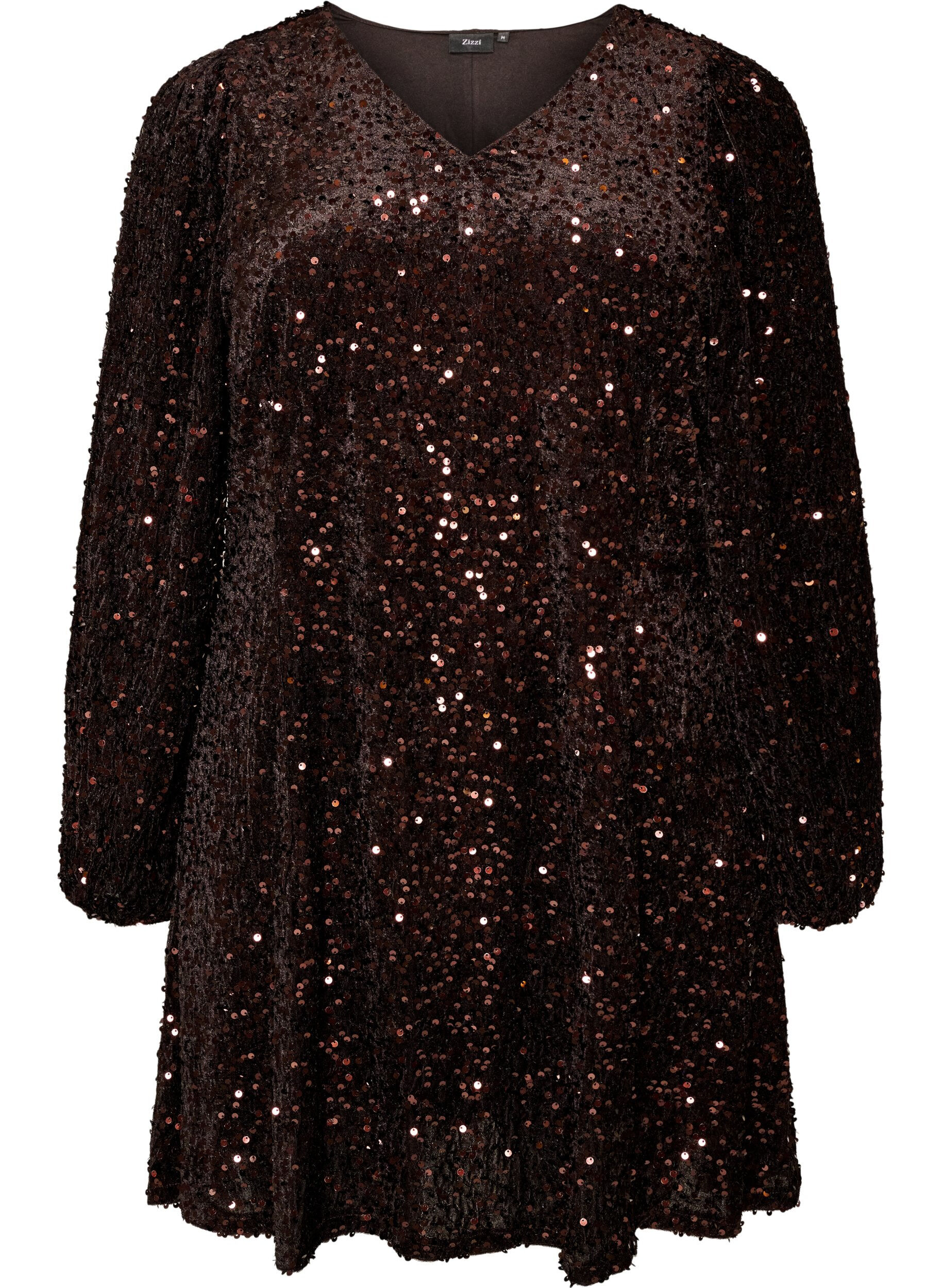 ZizziKurzes Kleid mit Pailletten in A-Linie, Braun, Packshot image number 0