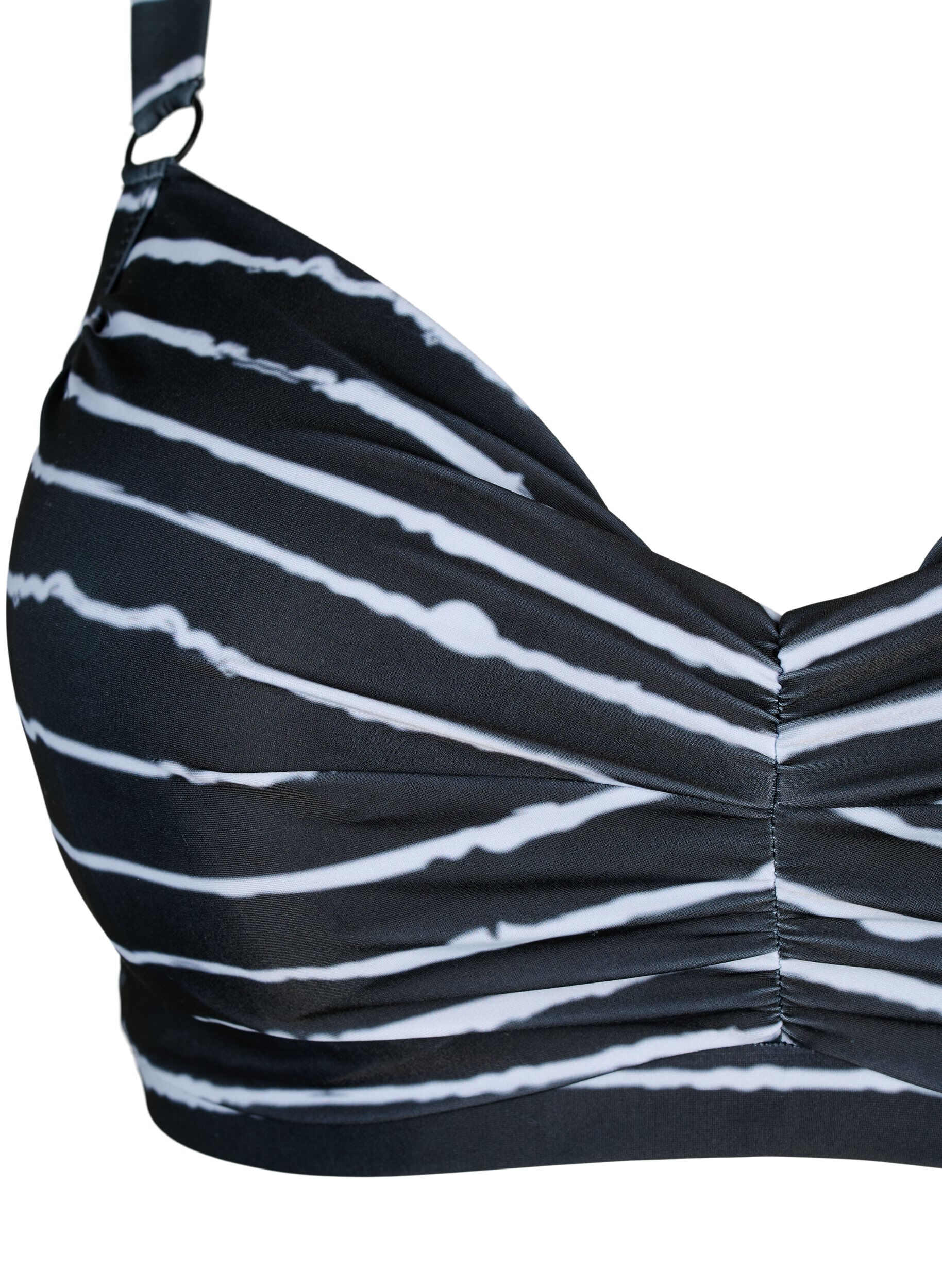 Zizzi Bedruckter Bikini BH mit B&uuml;gel, Black White Stripe, Packshot image number 2