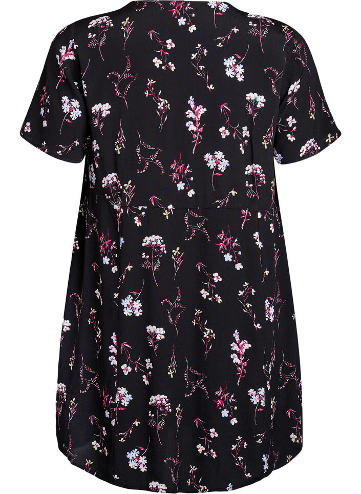 Kurzes Kleid mit Blumendruck, Schwarz, Packshot image number 1