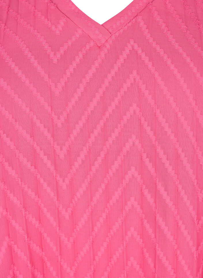 Kurzärmeliges Kleid mit Struktur , Shocking Pink, Packshot image number 2