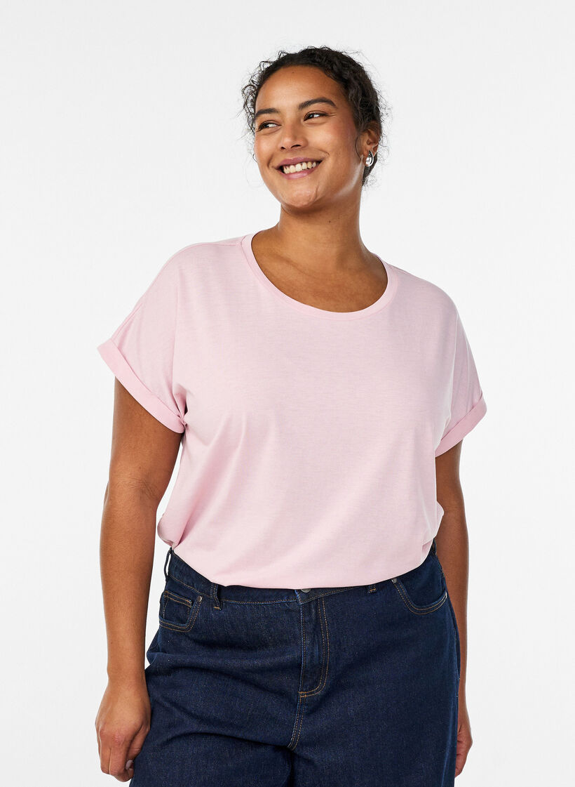 Kurz&auml;rmeliges T-Shirt aus Baumwollmischgewebe, Pink, Model image number 0