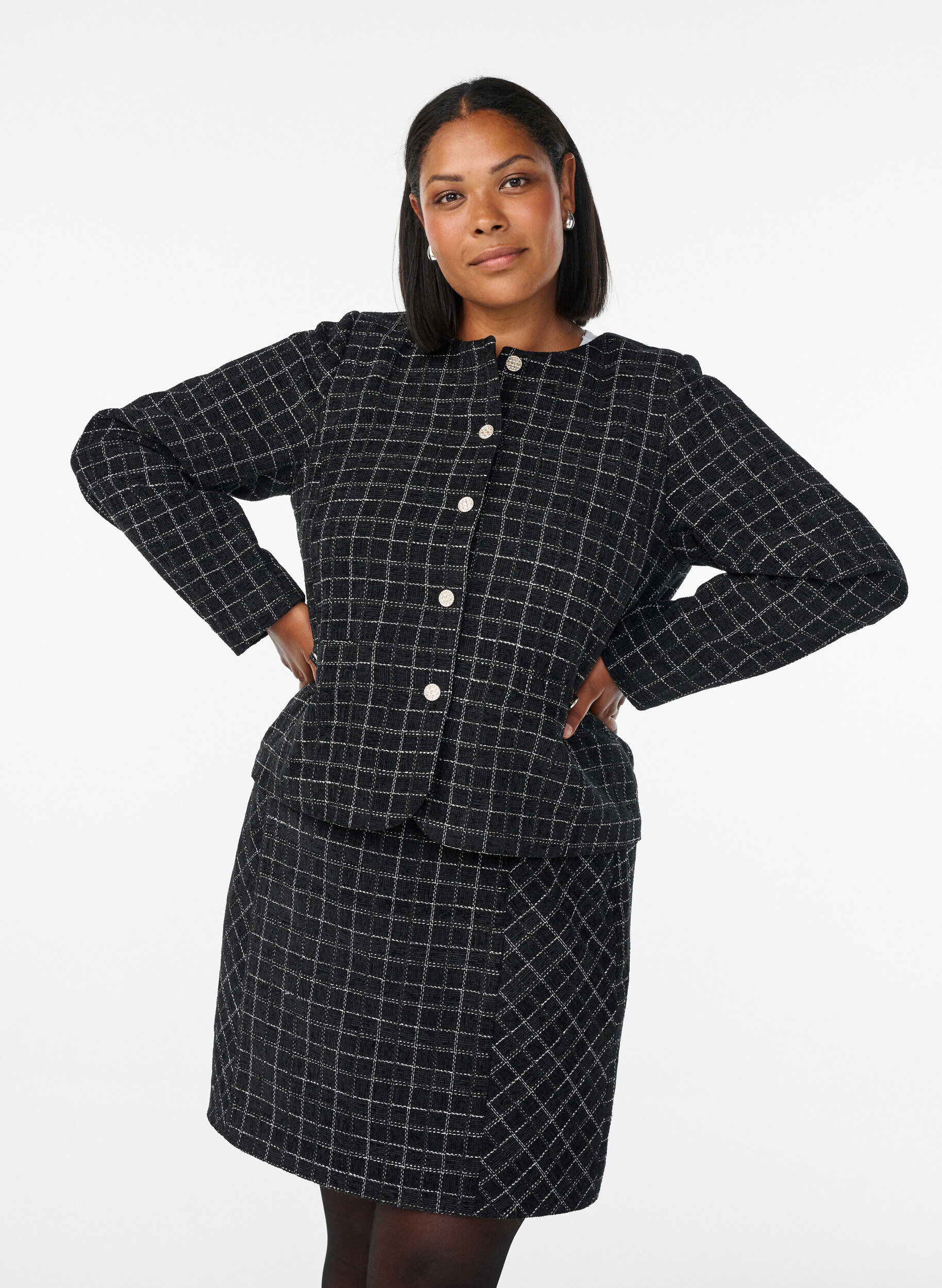 Zizzi Karierter Rock, Schwarz, Model image number 0