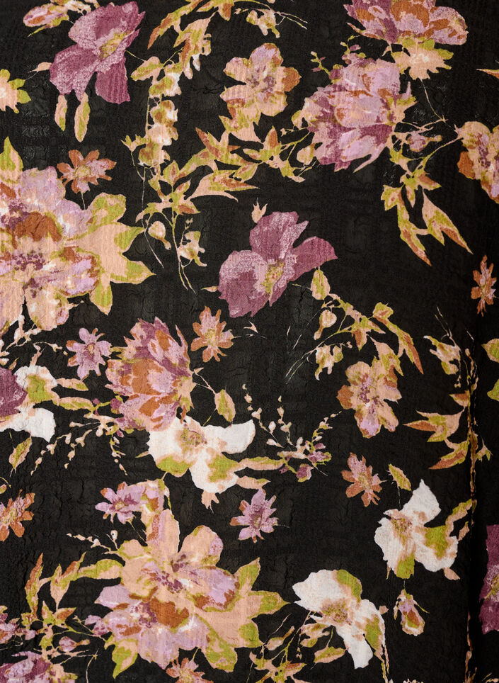 Bluse mit Blumenprint und R&uuml;schendetails, Schwarz, Packshot image number 2