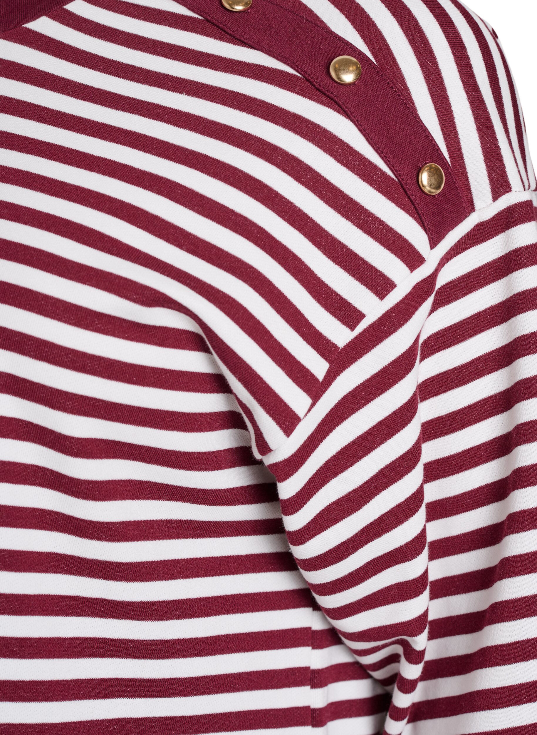 Zizzi Gestreifte Bluse mit 3/4 &Auml;rmeln und Knopfdetail, Rot, Packshot image number 3