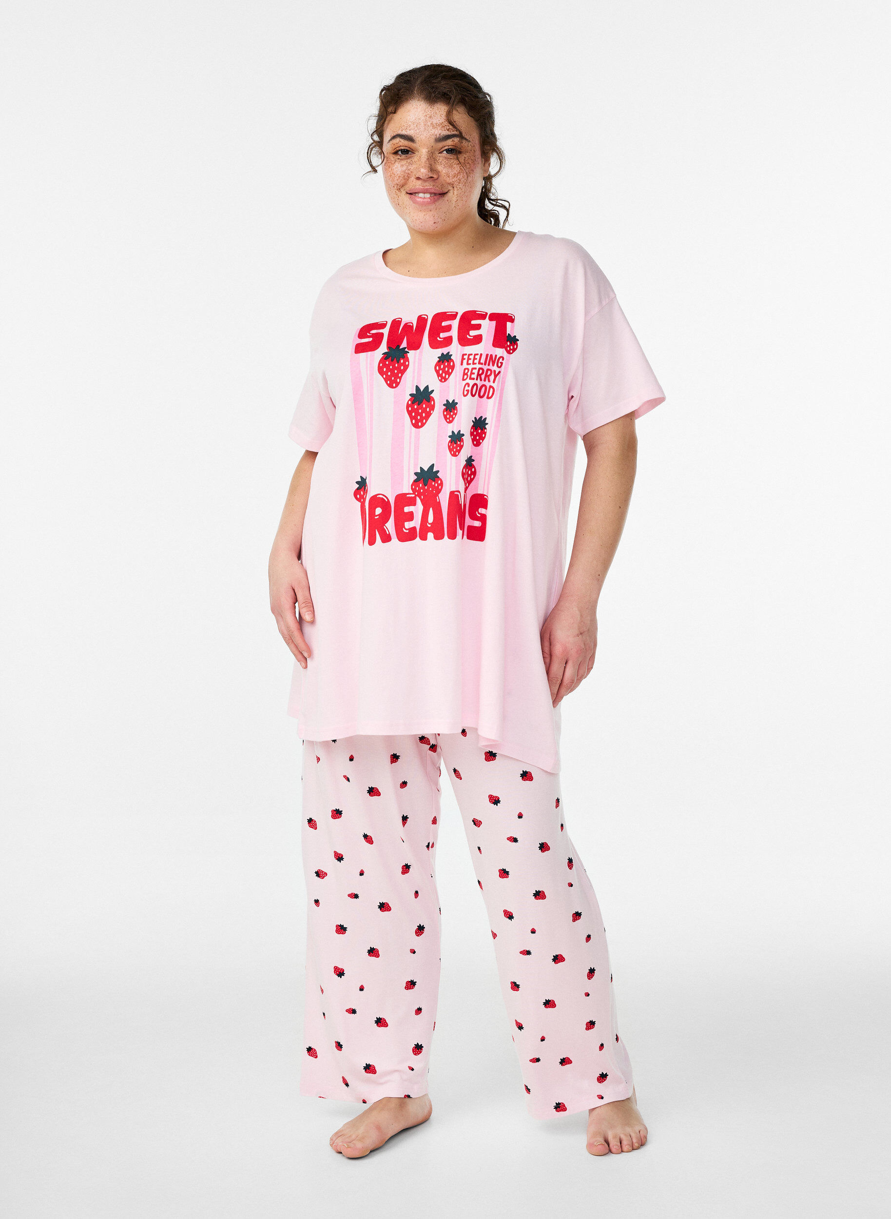 Zizzi Pyjamahose aus weichem Jersey mit hoher Taille und Frucht-Print, Rot, Model image number 0