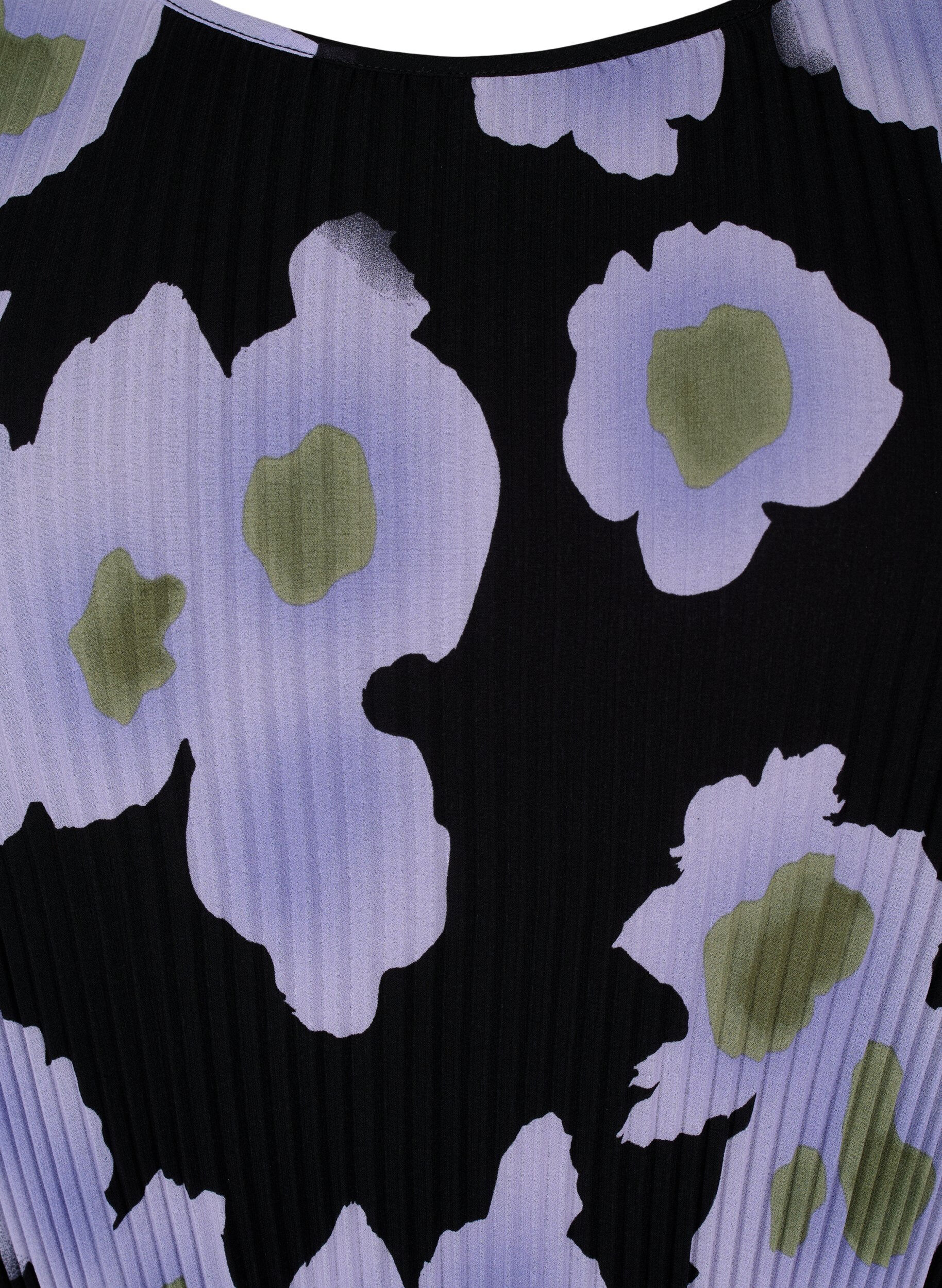 Zizzi Plisseekleid mit Bindeband und Print, Black w. Floral, Packshot image number 2