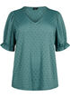 Bluse mit V-Ausschnitt und Lochmuster, Sea Pine, Packshot image number 0