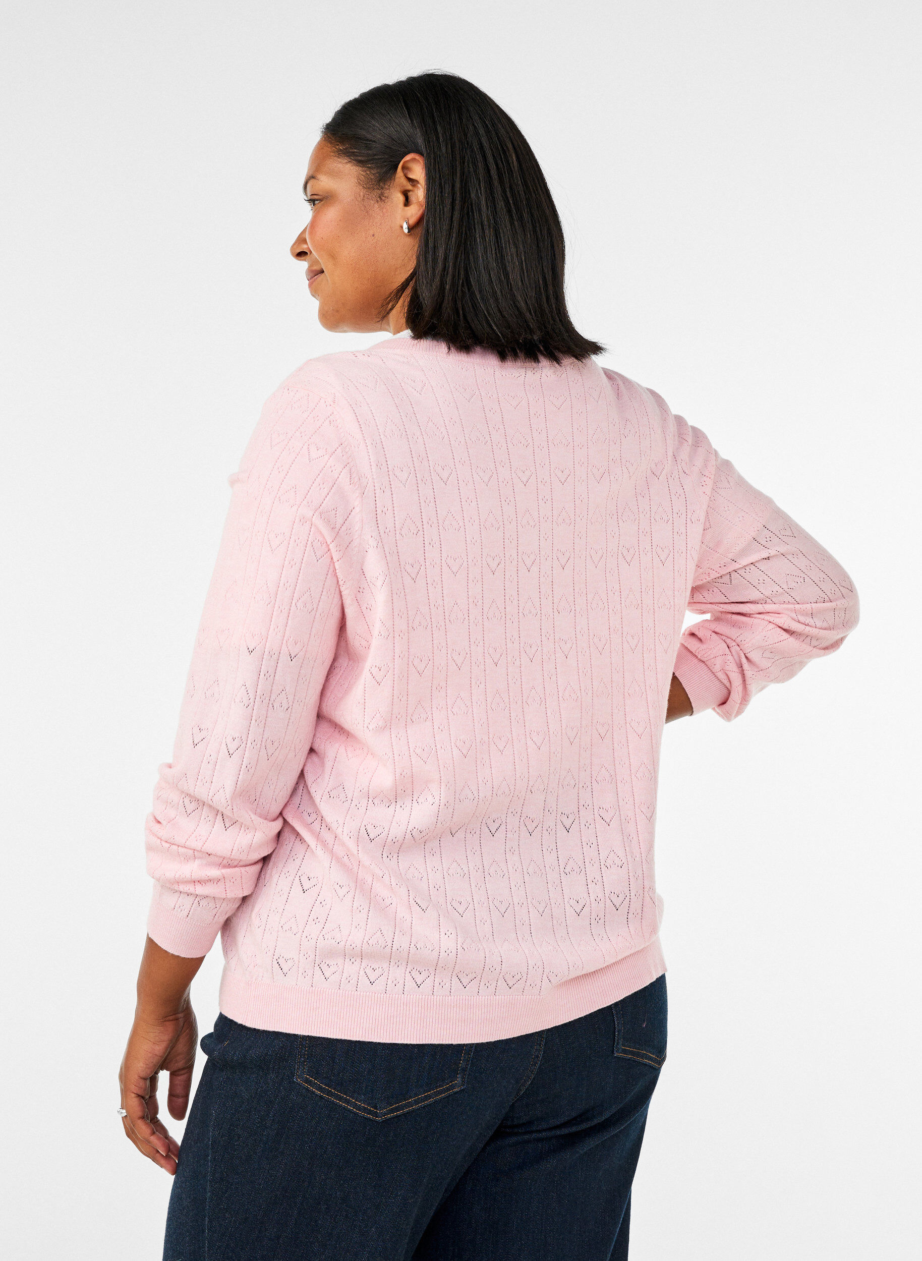 ZizziStrickjacke mit Herz-Lochstickerei, Pink, Model image number 2
