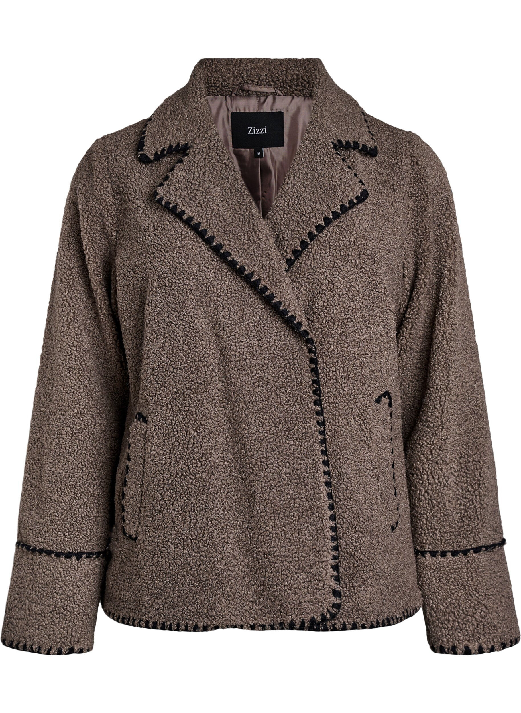 ZizziTeddyjacke mit Kontrastdetails, Braun, Packshot image number 0