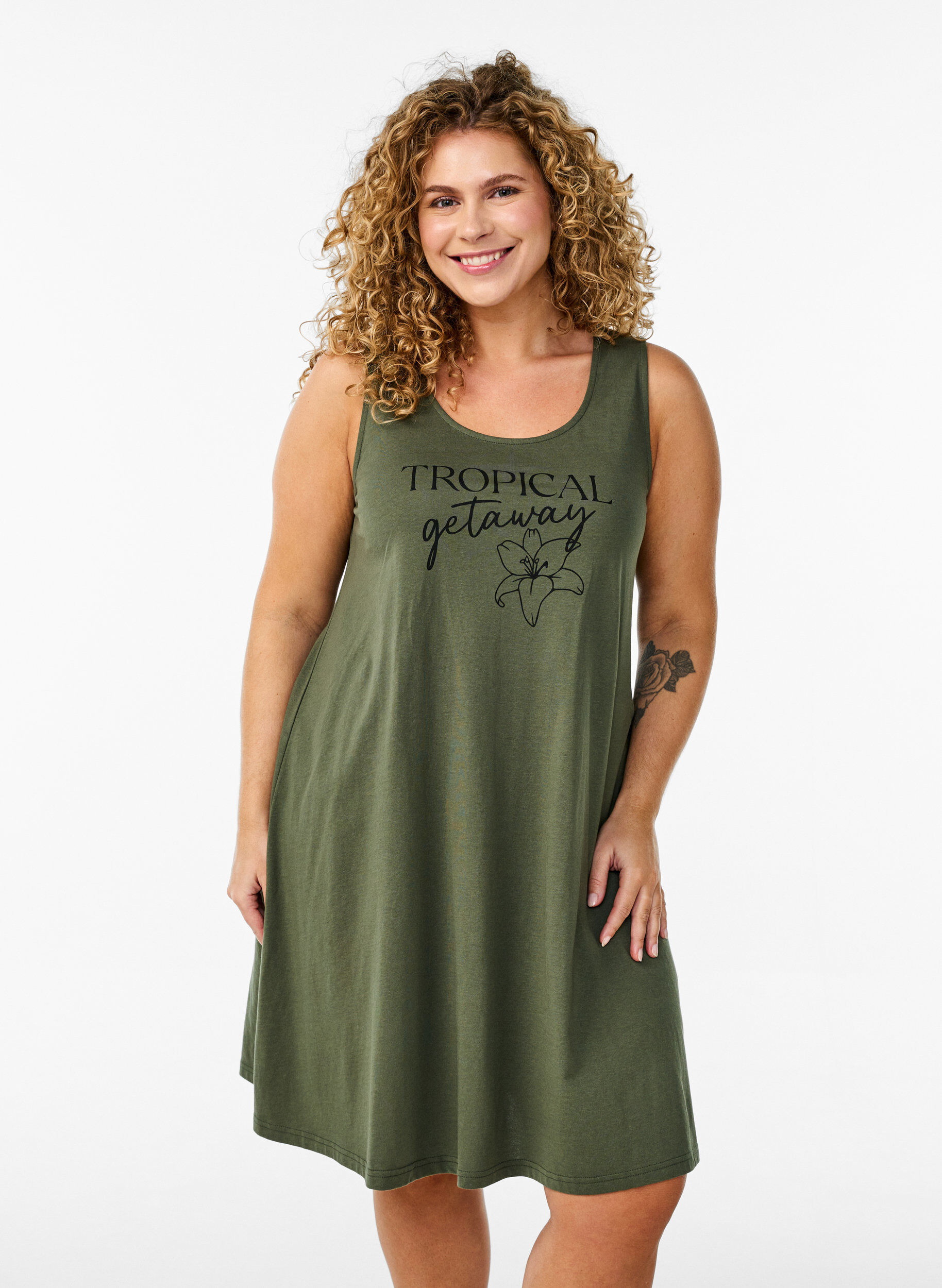 Zizzi &Auml;rmelloses Kleid in A-Linie, Gr&uuml;n, Model image number 0