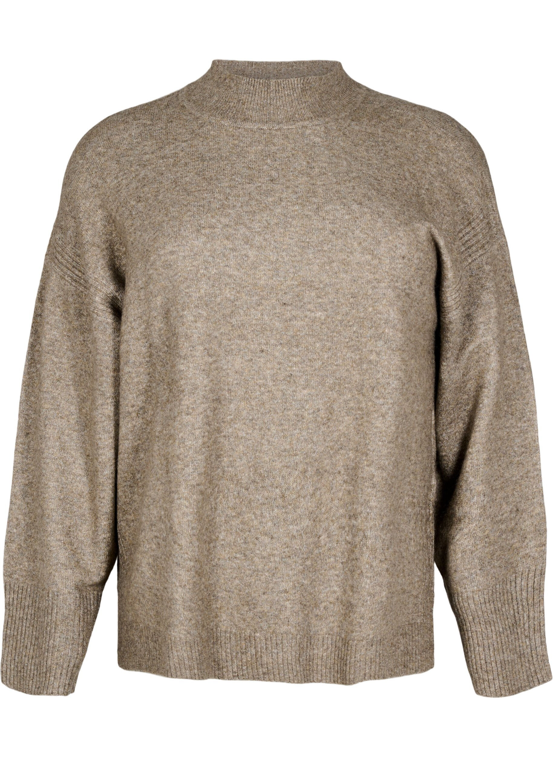 Zizzi Strickpullover mit gerippten Abschl&uuml;ssen, Walnut Mel., Packshot image number 0
