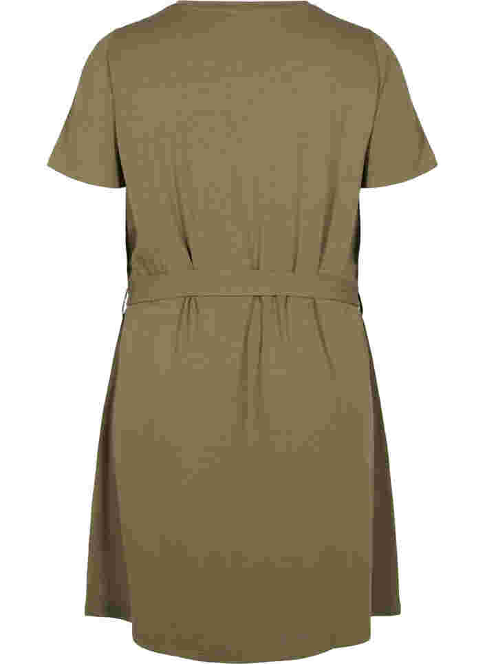 Kurzarm Kleid mit Taillengürtel, Dusty Olive, Packshot image number 1