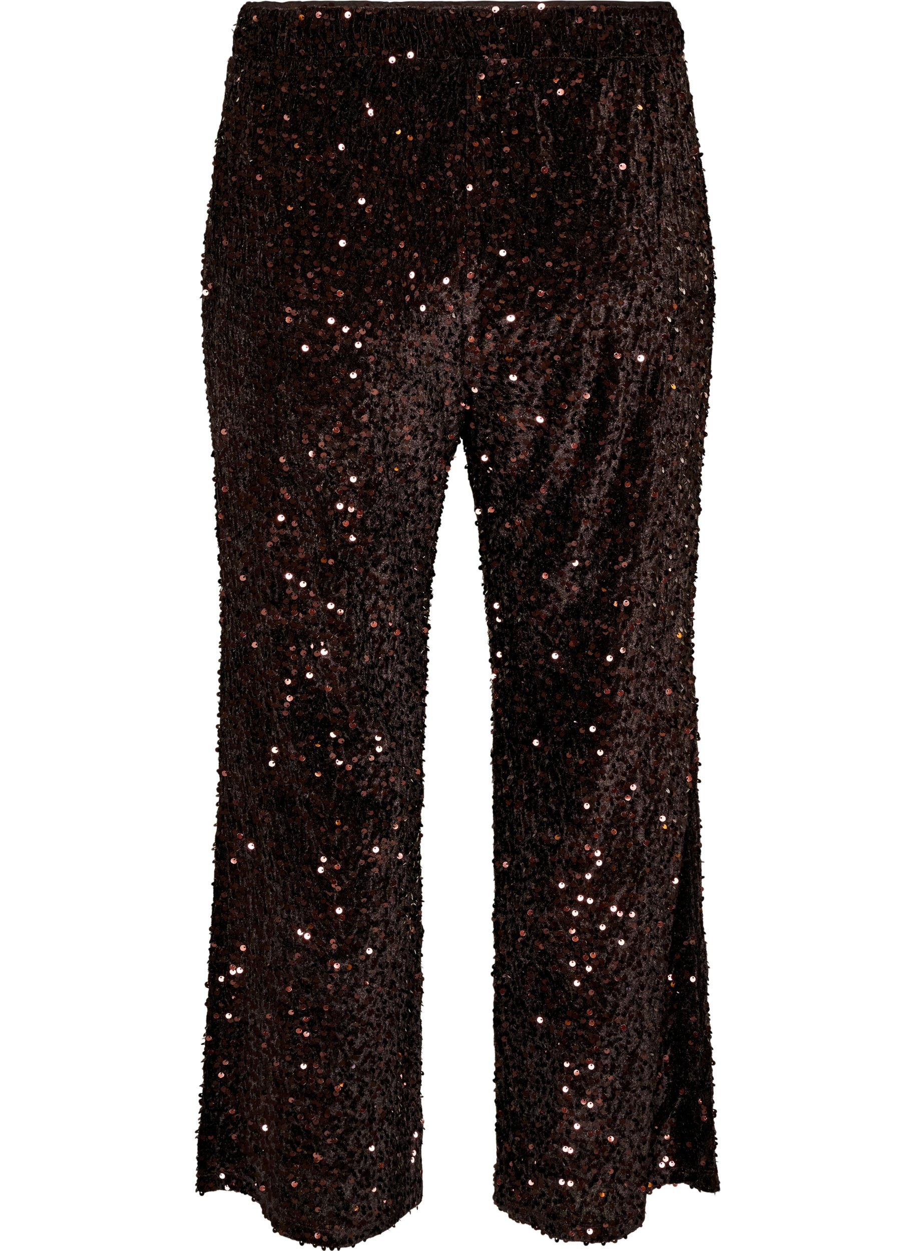 ZizziHose mit weitem Bein und Pailletten, Braun, Packshot image number 1