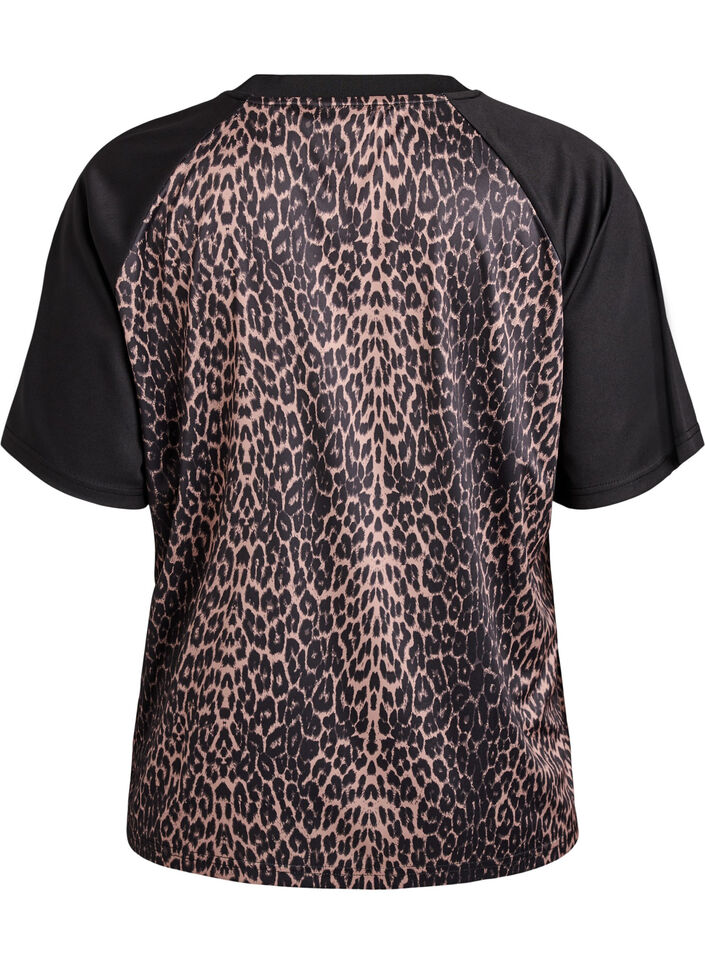 Trainingsshirt mit Leoprint und Raglan&auml;rmeln, Braun, Packshot image number 1