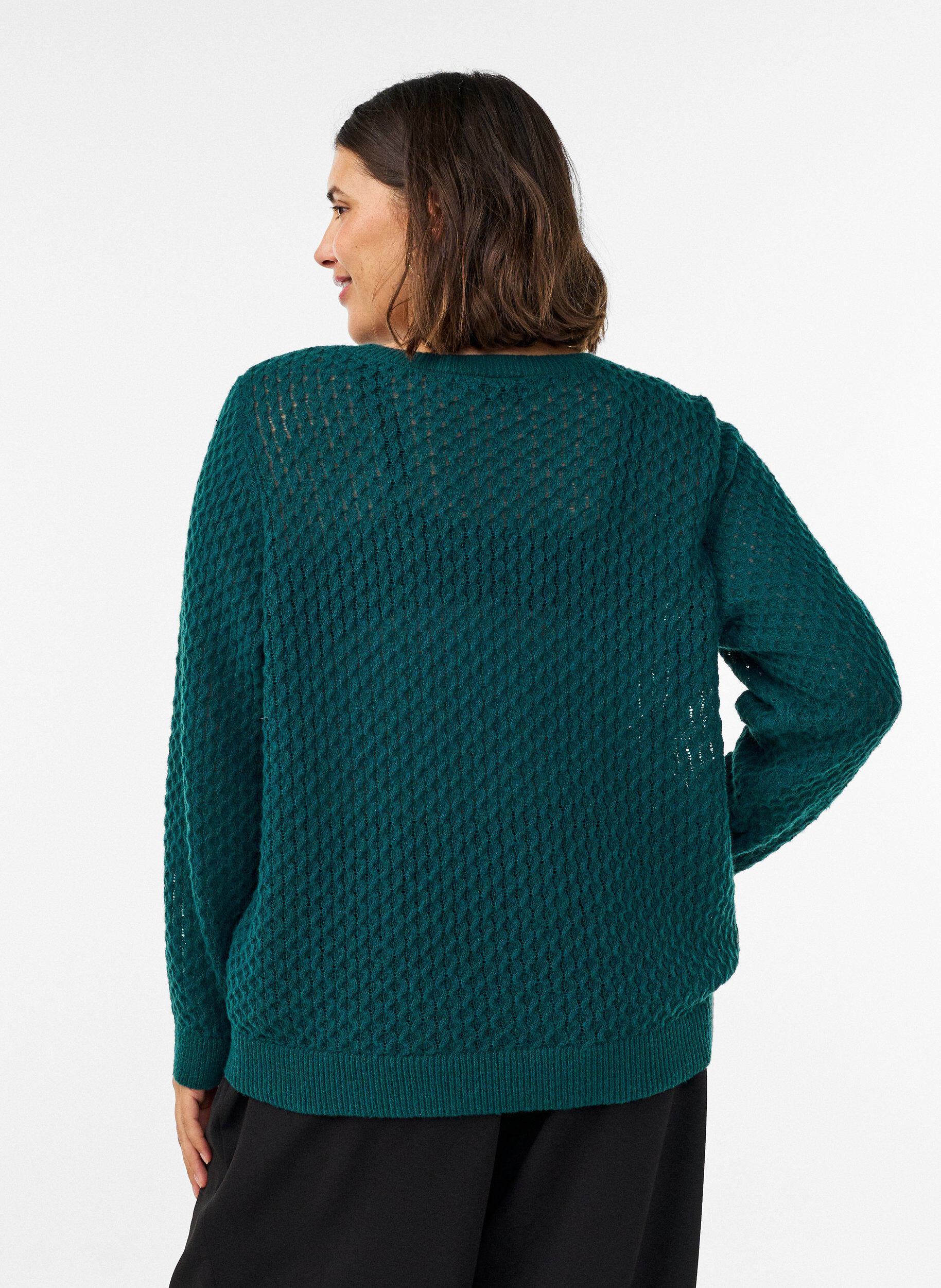 ZizziStrickbluse mit strukturiertem Lochmuster, Gr&uuml;n, Model image number 2
