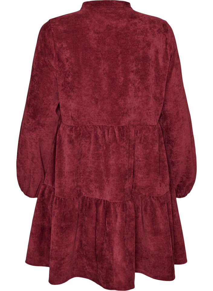 Cordkleid in A-Linie mit Stehkragen, Rot, Packshot image number 1