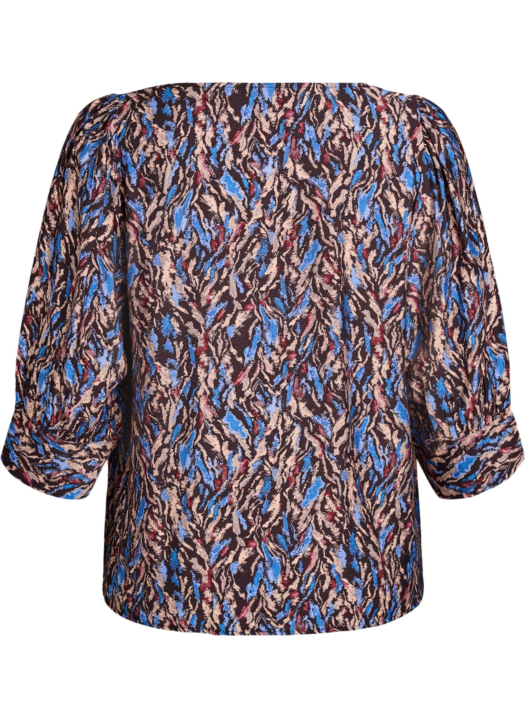 Zizzi Bluse mit V-Ausschnitt und 3/4-&Auml;rmeln, Blau, Packshot image number 1