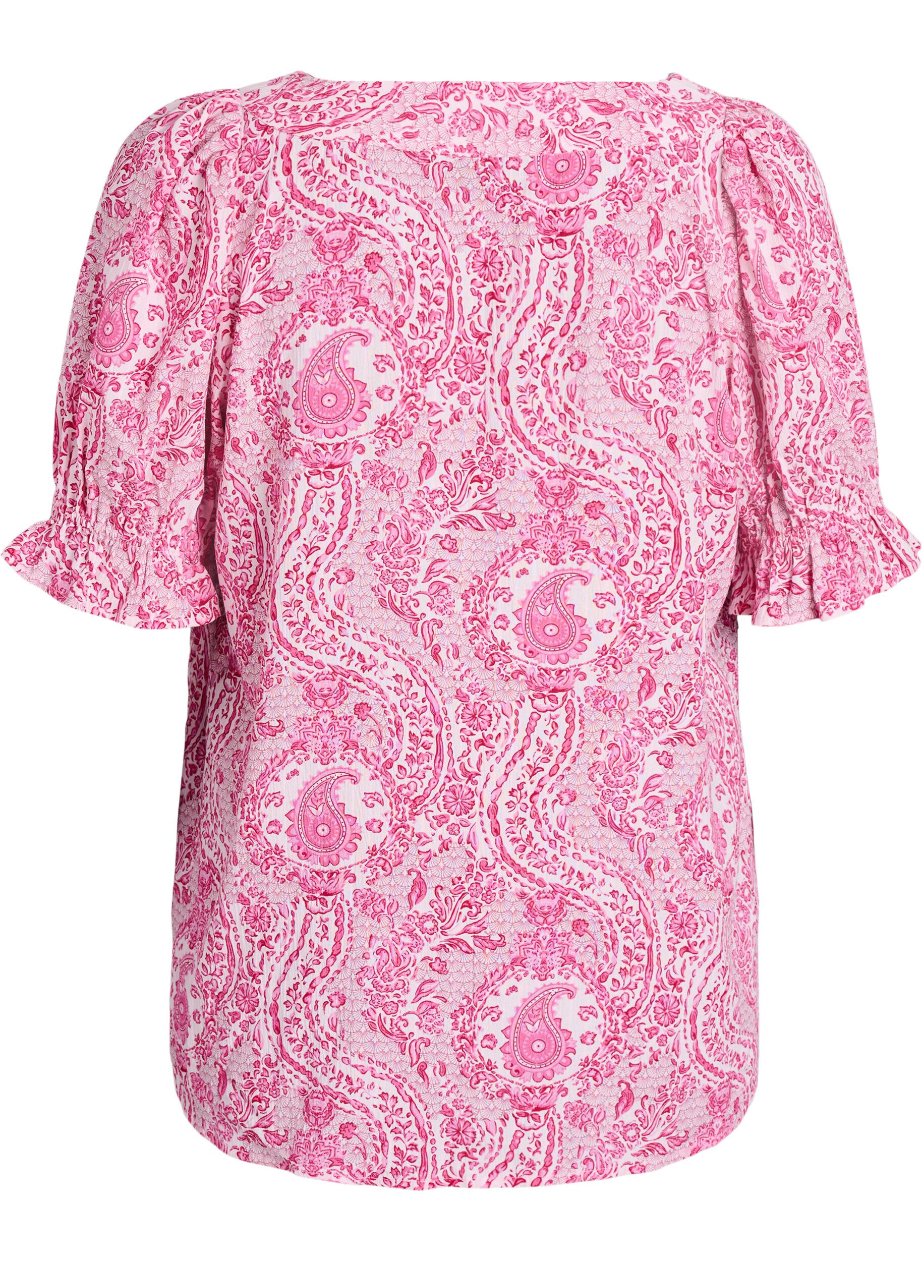 Zizzi Viskose-Bluse mit Paisley-Print und eckigem Ausschnitt, Pink, Packshot image number 1