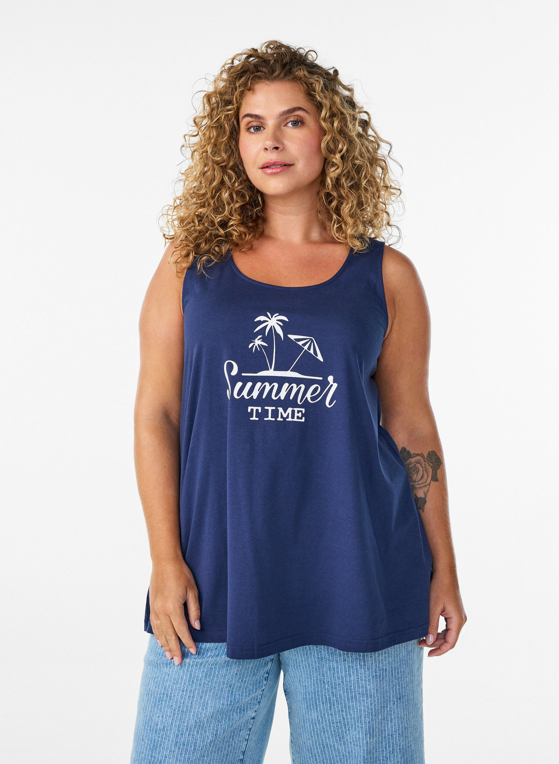 ZizziTop aus Baumwolle mit A-Linie, Blau, Model image number 0