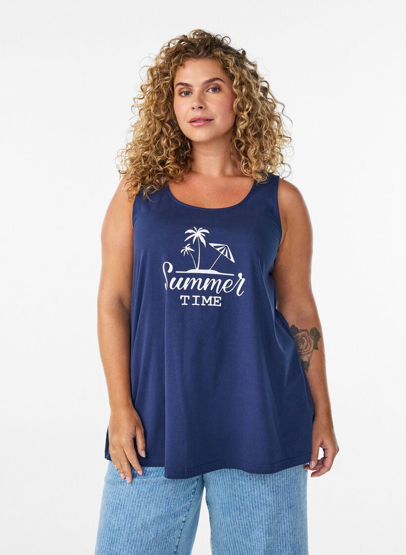 Top aus Baumwolle mit A-Linie, Blau, Model image number 0