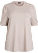 Bluse mit Knopfdetail und kurzen Puff&auml;rmeln, Beige, Packshot image number 0