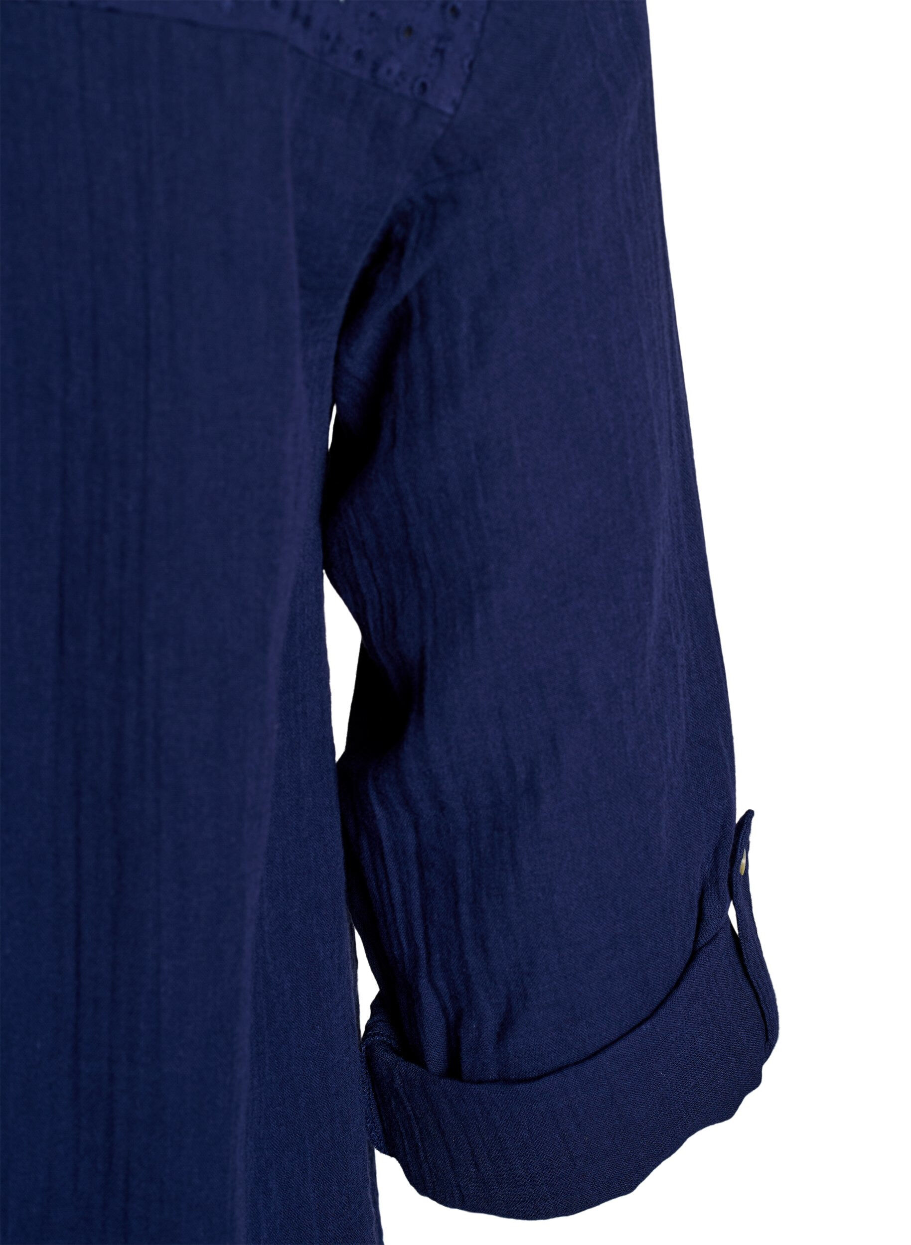 ZizziBluse aus Baumwollmusselin mit Lochstickerei, Blau, Packshot image number 3