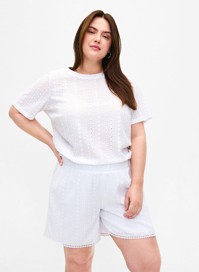 Kurze Hosen mit Strukturmuster, Bright White, Model image number 0